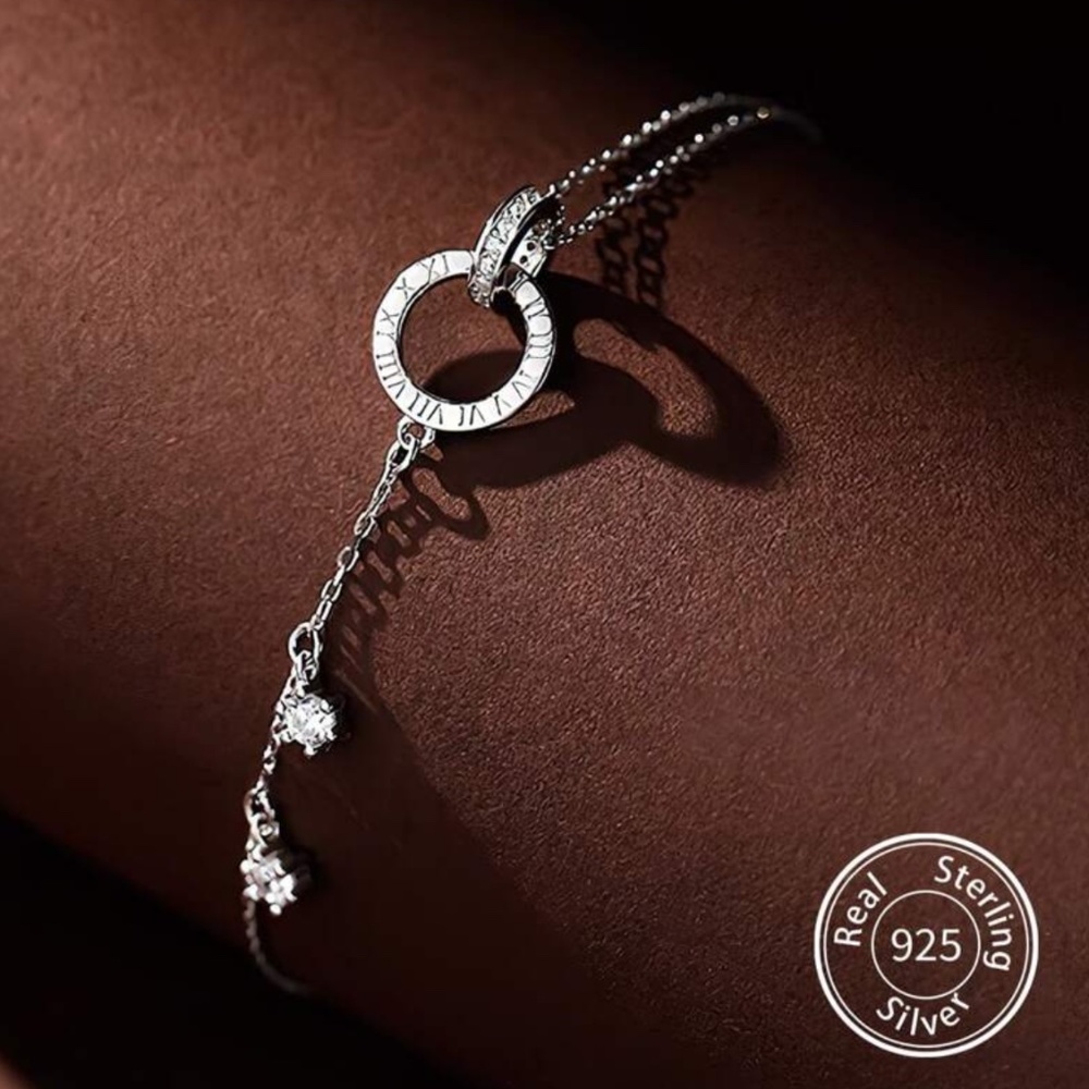 925 Sterling Silver Cubic Zirconia Double Circle Bracelet